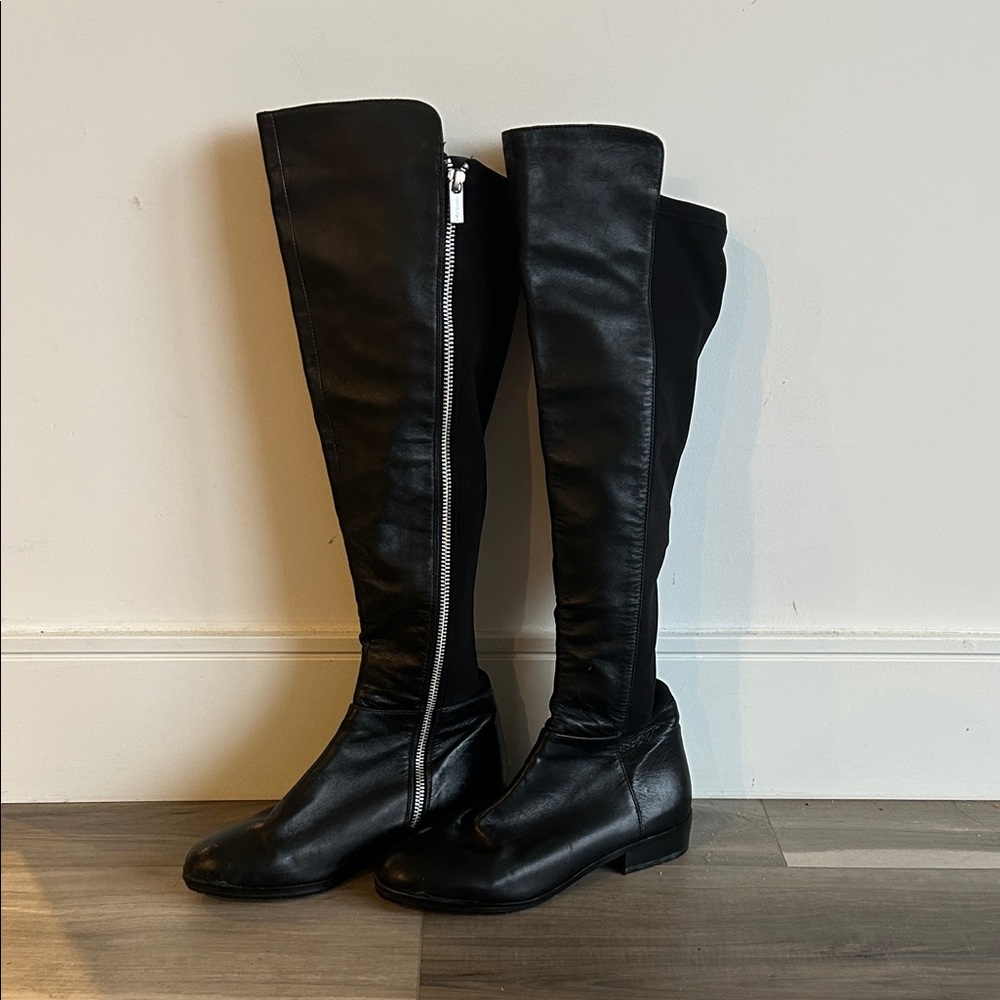 Michael Kors Black Over the Knee Boots with Contrasting Silver Zippers Size 7